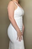 I absolutely loved this dress. Originally ordered a large but exchanged for a medium! The pics are of the medium fit. I will be getting it tailored a bit. - Mikayla H.