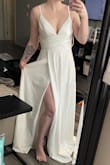 I love this dress, it fits absolutely perfect! I need it hemmed obviously because I'm only 5'3 but the rest fits so well. I bought this as a second wedding reception dress for later at night and it's perfect for dancing, I feel secure in it. And it's good quality too! - Kate L.