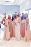We choose 4 different styles from Lulus in this beautiful Blush Pink color, and the final look was gorgeous. Each gal got to chose the style they loved best and felt most beautiful in. Highly recommend! - KARA L.