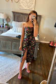 I had this dress saved for a LONG time and finally ordered it for a rehearsal dinner. I'm typically a size small but the dress ended up being way too big on me. I exchanged it for an XS and it fit like a glove. I got so many compliments on this outfit, if you're thinking about buying it, DO IT!! - Megan F.