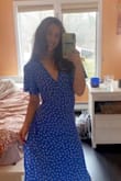 I LOVE the blue of this dress, it makes my eyes look even bluer. The fabric is light and drapes and flows beautifully. I thought the dress might need minor tailoring, but I was wrong. It fits perfectly! My new favorite dress! - Olivia L.