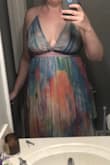 The colors are less "watercolor pastel" and more "1970s tie dye". I got this dress to wear to a formal wedding and the bright colors definitely made it less classy. The slits, as others have mentioned, are SO HIGH. I'm 5'11 and they went PAST my underwear! I have no idea who this dress is made for. On the other hand it was long enough for me! It was actually really fun to wear but not suited for the wedding. I ordered an L (the largest available) and the back wouldn't zip all the way. The spaghetti straps were so tight they cut into my skin in a really unflattering way... I this this dress is better suited for people with a more narrow frame. It was decent quality but not fitted for my occasion or my body. - Stephanie B.