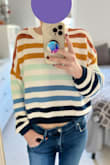 I love this sweater! It's really cute and comfy. I originally got a XS and S. Both fit, but I ended up going with the S since it is a little longer and I wanted to be able to wear it to work with a variety of different jeans instead of just high-waisted ones. It fits a little baggy, which is what I prefer, but the sleeves are a good length. I'd definitely recommend it! - Stephanie L.
