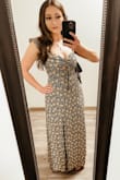 LOVE this dress. Great quality. Perfect thickness of material to smooth out but still light and breathable. Adjustable straps supportive enough to make this almost 30 year old mom of 3 feel confident without a bra. Hugs curves in all the right spots. If you're like me and self conscious about body (my case postpartum body) the floral print camouflages, everything looks smooth. I thought it would be too form fitting for my body but it was very flattering. I'd buy this dress over and over again. I'm 5'4 and 123lbs, wear XS-S tops and S-M bottoms. I went with an XS and it couldn't have fit more perfectly. I wore 3in heels to bring it off the floor. - Brittany H.