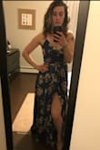 I absolutely LOVE this dress! It's great for someone small chested (I recommend sizing down - medium was also comfortable in the waist but too big in the chest). Definitely do the recommended sizing with your bra size to find the right one for you (the waist doesn't matter so much in this one). There is lots of fabric so the slit is not obvious unless you want it to be, super flowy and nice quality - it's a heavier fabric so more formal than just a sundress. - Diana I.