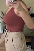 It's a little tight but not terrible - the fabric is very comfortable and I love this burnt orange color - Ann H.