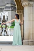 i wore this for my engagement shoot and i loved it! it was so comfy and the fabric looked great in the pictures.
as someone on the shorter side, the length was perfect because it covered my 2" heels for the most part. this is probably not a full-length dress for most people but that was a plus for me since i didn't have to get it hemmed! - Amrutha K.