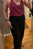 I love these pants so much I bought a second pair in black, and a third pair in white. They have no zippers, so i need to wiggle to get them over my hips at first, but fit perfectly once on. I have a small waist and bigger hips so they fit exactly as expected. I wear them with casual tanks, crop tops, but can be dressed up with a nicer top which I plan on doing for vacation dinners. I have received many compliments on them. I've machine washed cold and draped over the back of a chair to dry several times and they still fit the same. I live in these pants. - Carrie R.