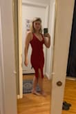 This hugs Im all the right ways. Perfect for date nights but can also be worn with tights and blazer for work (watch the cleavage though). Well made and can be worn with a regular bra. It's the perfect little red dress. - Carrie R.