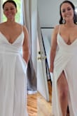 I really loved this dress! It fit me amazing in all of the right places and needed 0 alterations. The length and cup size was perfect and I felt it accentuated my more confident areas while hiding my more insecure areas. The only downfall was I left it hanging in the closet and I believe the straps stretched out a little as it was much lower cut on the day of my wedding vs. trying it on the week prior (see photo before/day of)& So, I'd recommend leaving folded and then steaming as needed. - Courtney H.