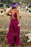 I love the color! Gives me Selena vibes :) I didn't realize the slits go ALLLL the way to the top of the leg and it was a windy day so I had to be mindful not to accidentally flash people LOL but other than that it's such a cute outfit!

The pants are long (I'm 5'8"), but the tailor said it would've looked weird if the pants were any shorter. Not a big deal though. Especially if you wear with heels. - Adriana M.
