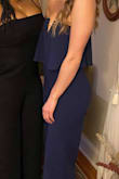 Very comfortable, could literally sleep in it. Makes the booty look very nice. Very stretchy. Hugs the body in all the right places. Does have a little bit of cleavage too, but not over the top. I wore to a wedding and to multiple other functions. Super flattering, provides some coverage of the tummy with the flowy top material which is nice if your feeling bloated or missed a few ab days at the gym ;) definitely love this and feel very comfortable in it! - Rachel G.