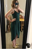 Hands down my favorite thing about this dress is the color, followed by the amazingly flattering fit, and finally the fact that I could wear a real bra with it. I have a dark green bra so the straps didn't really stand out at all. The seam under the bust around my rib cage started to feel a bit snug by the end of the night (hello dinner AND dessert) but other than that the fit was flawless. My only recommendation- be aware of wear you'll be wearing this dress. I was at a wedding on the coast and the wind kept blowing the skirt wide open. Easily solved by holding my clutch on the left side, but still something to be aware of. I spent a lot of the evening checking to make sure I wasn't flashing everyone. I'll absolutely wear it again the next chance I get, as long as it's an indoor venue! - Elizabeth D.