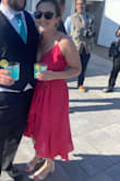 I love this dress! Just wore it to a wedding recently. It's so comfortable and easy to wear. I got lots of compliments! The color is beautiful too - Christine H.