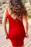I looked amazing. Felt great. Wore to a wedding. The slip inside rides up so bad, it ruined pictures and a lot of my time. Running to the ladies room to pull it down.  Ugh. I posted a pic of my bum so you can see the line. Not a thong.lol  I may try two sided tape if I ever wear it again. So bummed. - Marci K.