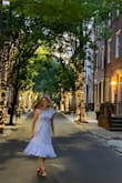 Great, semi-casual summer dress! Every detail of this dress adds to its appeal, from the way it hugs the waistline to the flare at the bottom to the sleeves that are just the right length. I love the unique blue color and the nice added touch of little white flowers. 10/10 would recommend! - Rachel F.
