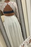 I am tall, small chested with wider hips. This fits perfectly and doesn't need any alterations. I am so excited to wear this on my wedding day! - April C.