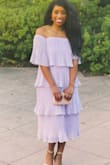 This beautiful lavender dress is prefect for spring/summer weddings! The length is modest but it's off the shoulder style adds a flirty touch! I'm 5'2" so it's no surprise the dress came longer than advertised but the chest area fit spot on! I typically wear a small but depending on the brand it ranges from x-small to medium. I picked an x-small based on the reviews of this dress running larger. I was afraid if I choose a small the length would have been too long! - Raven C.