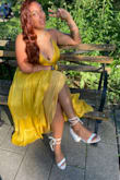 This dress was everything I envisioned and more! I wore it to my cousin's wedding in a beautiful botanical garden. It wasn't as heavy as I thought it would've been & I got so many compliments. The only thing I would complain about is the front cut. I thought it was very deep & I was constantly pulling it up. - Mya R.