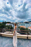 I wore this dress for my elopement and loved it. I was so happy when I first saw it and tried it on - it was more beautiful than I thought it would be with so much detail and great quality. It fits true to size (I ordered a 6 and definitely had room to move). I am almost 5'9, wore it with a small heel, and didn't hem it. - Jessica Z.