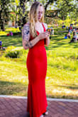I bought this dress to wear to a wedding and it was perfect! Super comfortable, a little stretchy but nothing crazy. I got so many compliments and the quality is great, I'm considering ordering it in other colors. I'm also tall and was worried about the length ordering a small but it worked great even with my heels on! - Morgan W.