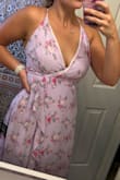 Really love this dress! I ordered a large. It hugs you up top and the bottom perfectly drapes around the hips. I found it very slimming! The color is perfect for summer also. It makes the tan really come out. I highly recommend this for curvy/ athletic body types. You also don't have the wear a bra if you have average-sized breasts, but I can see bigger-chested women not finding great success with this dress. Straps are skinny and small. - Mandy E.