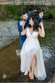 Ordered 6 dresses for my engagement pics and ended up returning all of them except for this one.  It was very flattering and flowy, perfect for adventurous and dramatic engagement pictures in the upper Peninsula of Michigan. If you are busty I recommend a good bra and using safety pins on the inside and securing the dress to your bra, this is what I did and it showed just enough but not too much. - Anja R.