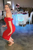 This dress is gorgeous. It is a beautiful, deep red and the material has a nice weight to it. It hugs every curve, which is exactly what I wanted. I wore it to a spring semi formal wedding and felt incredibly elegant. - Berri H.