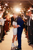 I used this dress as my send-off outfit for my reception and it was perfect! You'd think with the sparkles it would be uncomfortable, but it isn't. The length hit just mid-thigh. I absolutely loved this dress! I only tried it on one time a day before my wedding so I'm so happy it worked out amazingly. - Cheyanne G.