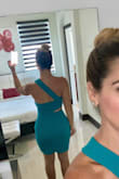 Beautiful dress with a modern cutout style. The material is very stretchy. Fits true to size. - Melkys H.