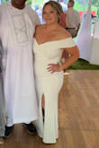 I wore this as my wedding gown and nobody could believe it was only $110! I felt gorgeous and it looked and felt very high quality. The only weird thing is that it started to twist while I walked around (so the slit was in the middle) and I had to keep pulling it back into place, but that may have had more to do with my shapewear than the dress. I am very happy I chose this dress! - Amanda S.