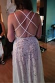 First dress I've ever tried on that had a bodysuit! but you can't tell and it's comfortable. I loved the tan lining with the white lace. This dress was snug around the waist on me. The straps weren't adjustable so it would have required some tailoring for sure. - Kaylin S.