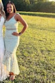 Bought this dress for a friend's summertime wedding and received so many compliments on it the entire evening! Originally ordered a small but decided to go a size up, since it was pretty snug. Would recommend sizing up if you are usually between sizes, since the outer fabric is lace with very minimal give/ stretch to it. Overall, great dress! Very flattering and elegant and not too over the top all at the same time. Highly recommend! - Jasmine M.
