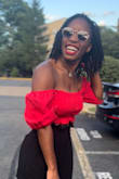 I looove this top! It fits well, is cozy and the color of red is perfect! 

I like wearing it off the shoulders to give it more pizazz, but I think it looks great either way. - Zeria C.