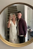 Loved this dress! Didn't even realize it has thin stripes of silver glittery thread running through it, love! 

Was the perfect vibe for our engagement shoot this week. I could've sized down but liked the flowy feel of the size I got. - Vanessa P.