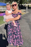 Flowy, beautiful, and a tiny bit sparkly. Got lots of complements! Easy to pick up my niece and nephew in while they were running around. Love the "sleeves" because it's the illusion of a strapless dress almost, but much more secure without being tight. - Courtney B.