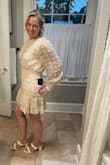 I wore this for our wedding tasting recently. Received so many compliments. My only wish is that the sleeves were a little less blousy/more fitted. Otherwise, I love it! - Tiffany B.