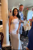 This dress was so beautiful. Very good quality. Used it for my bridal shower. It is a little see-through but with no-show underwear you're fine. It was a bit long so I did have to alter the hem. Everything else fit perfectly. Ordered a size small. - Vanessa R.