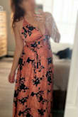 Absolutely love this dress. The fabric is lusciously soft and the dress is surprisingly comfortable and flattering. Usually, my belly bulge makes flowy dresses look like maternity wear, but this dress did a better job of concealing me than I expected it would! Unfortunately, I'm not comfortable flaunting this much cleavage, at least not around my family. I would consider keeping it for a different occasion, but I'm unsure about the size. Currently, all sizes are out of stock, but I'd love to try one size down (Large)... the XL feels loose everywhere, so I'm wondering if a smaller fit would feel more "supportive". Too busty for the wedding I purchased it for, but potentially great for a different occasion :) - So L.
