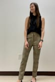 Overall, very pleased with these pants. The fabric is like a scuba knit, so it's extremely comfortable and thick. The colors are nice and warm, but the pattern has a good "fall" feel to it. I'm 5'7" 120lbs and the small fit perfectly - length is also perfect for once. There is a stretch to the fabric if needed. The section around my uterus/front of the pants is a little bulky, but nothing that looks too obscured. Things that I am sure were listed that I didn't notice until I received them: no pockets, thick seam in the center of the front of the pants, and zippers at the ankles - none of these negatives, I was just surprised so I thought I'd list them. Overall I think I'm going to like these for a long time! - Tori R.