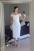 Got my rehearsal dinner dress! It fits like a glove and is so comfortable. The only thing to keep in mind is that the snaps on the bow in the back detach very easily and can be hard to stay on. Otherwise, highly recommend and LOVE this look! - Victoria L.