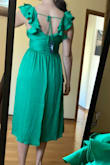 Love this color and the dress fits true to size. A bit lower cut than I thought, but I am at a larger cup size, might have more coverage for smaller cupped ladies. Slit isn't too revealing and the length is perfect for taller ladies - Jessica H.