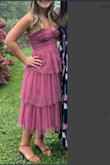 I got this dress for a fall wedding in the mountains and it was perfect! I rarely go braless but was able to in this dress. The cups didn't really fit my boobs, so I would say this would be even better for smaller busted ladies. The straps seemed a little flimsy for my chest but it held up throughout the night with lots of dancing. Got lots of compliments in this dress! - Lindsay W.
