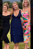 I loved wearing this beautiful navy dress to a wedding. The waist is perfectly flattering and the ruffles make it elegant but not too formal. It's a midi length it doesn't get mistaken with the bridesmaids' dresses either. So beautiful! - Ella H.