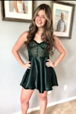 My daughter got this dress for first ever homecoming and loved it. The top part of the dress was so cute and different than the dresses the other girls were wearing, which made her stand out. The dark green is so pretty! Her Dad and I liked the length, not too short :) - Elizabeth S.
