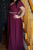 I loved this dress. It would have been PERFECT if they had a petite size. It was long on me and the bust area was too floppy. I had to tape it down to my bra so the girls didn't fly out of the dress. Material is super nice though. Very high quality just didn't fit my body type. - Audrey G.