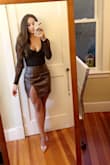 Loved this skirt and I received so many compliments. It was a little loose in the waist but I have a bit of a bigger butt and thighs so I would stick with a small. Ordering this in black for the fall! - Claudia