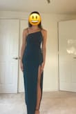 Bought this for a black tie wedding this fall and loved it! Got so many compliments especially on the hunter green color which is perfect for fall/winter. I am 5'-7" and with 2" heels I didn't need to hem the dress at all. The slit is probably a little too high for more conservative or professional events but worked well for this wedding. - Maryssa T.