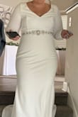 Such great quality for a $100 wedding dress! Material is thicker, double lined, and perfect for a fall or winter ceremony. Added a $13 jeweled belt from Amazon and it was the perfect dress for our shall, backyard ceremony. - Ali R.
