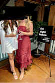 Loved this dress! It was form fitting up top and flowy after it hits your waist. I originally ordered a L but sizes down to a M to have a more snug fit up top. Length was great as well for me as i am pretty tall. Wore it to a cocktail attire rehearsal dinner and it was perfect! - Mackenzie H.
